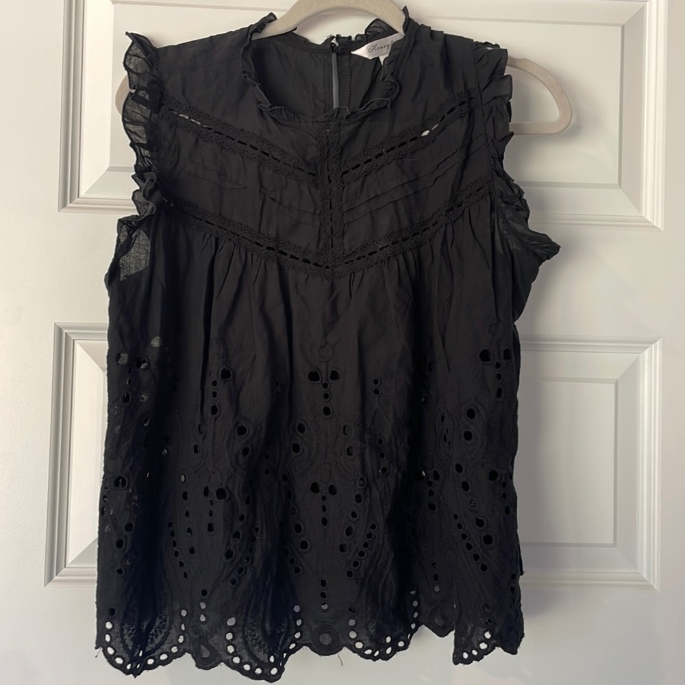 Honey & T- Black Eyelet Blouse- Size Large